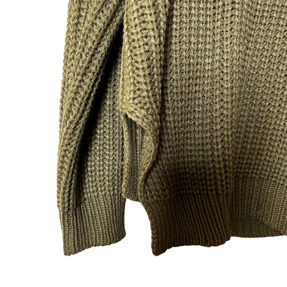SNDYS NWT Sweater Sz S Off Shoulder Ribbed Knit Cropped‎ Green Brown Cowl Neck - Picture 2 of 7